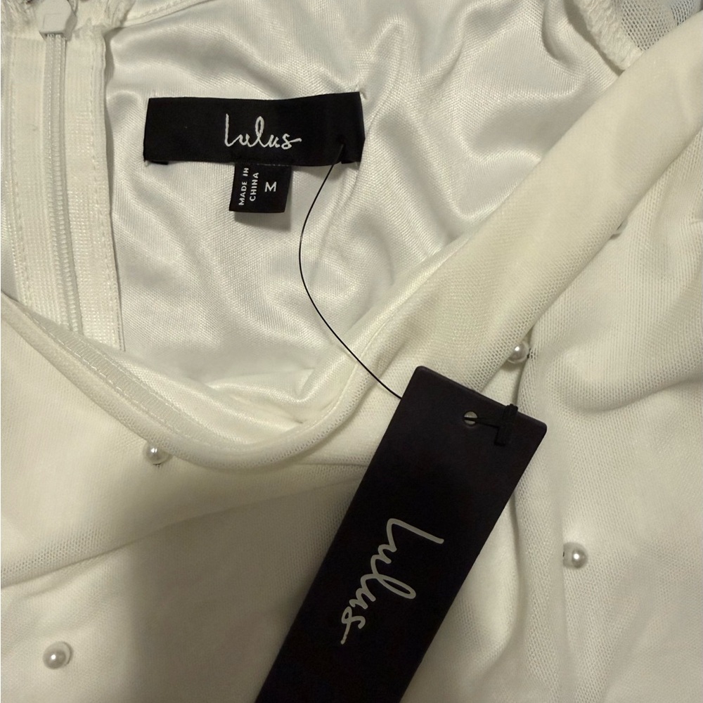 Lulus White Pearl Long Sleeve Mini Dress - Picture 4 of 4
